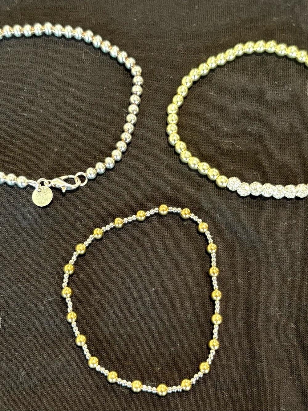 Set of three Gold and Silver Beaded Bracelets - Women Jewelry